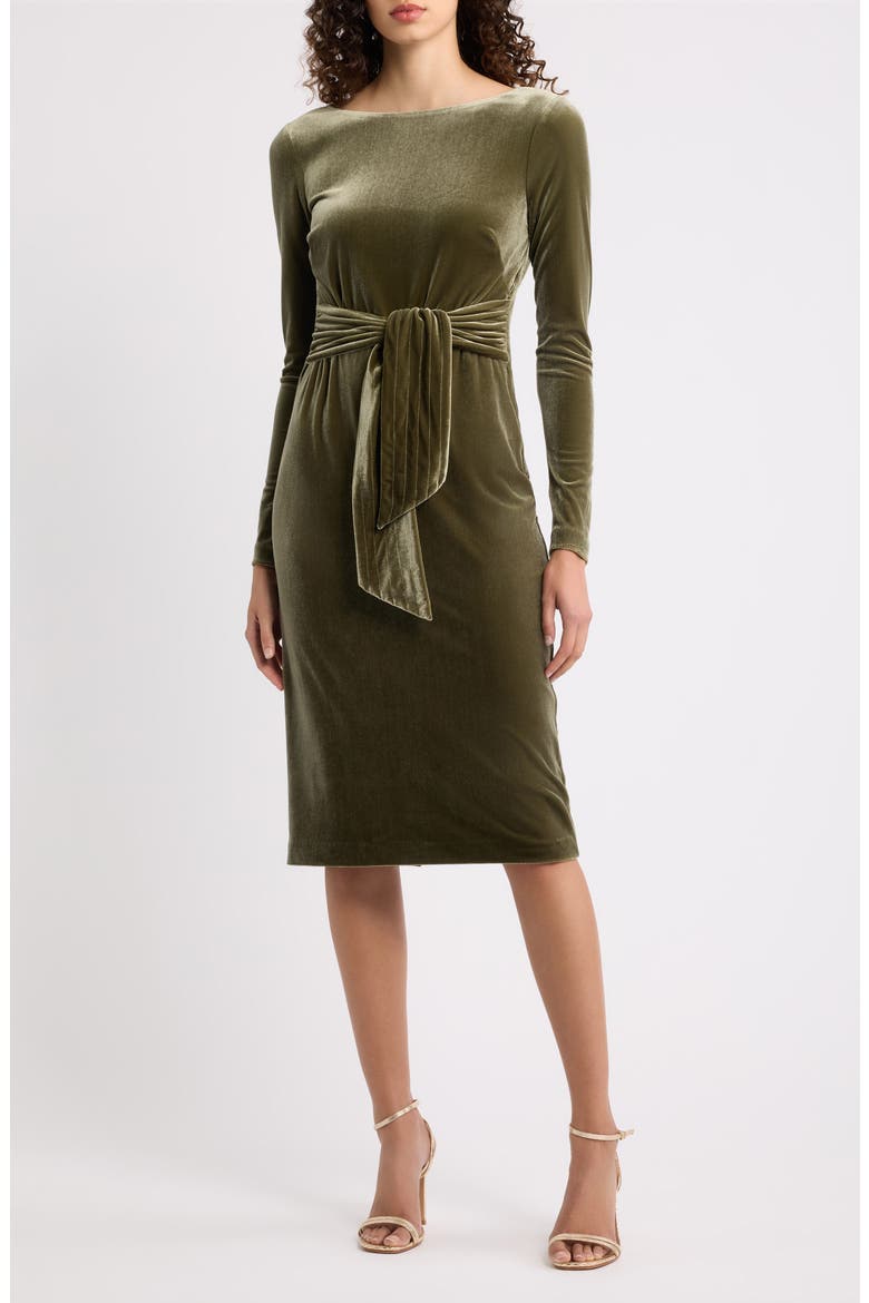 Bateau Neck Velvet Sheath Dress, Main, color, OLIVE