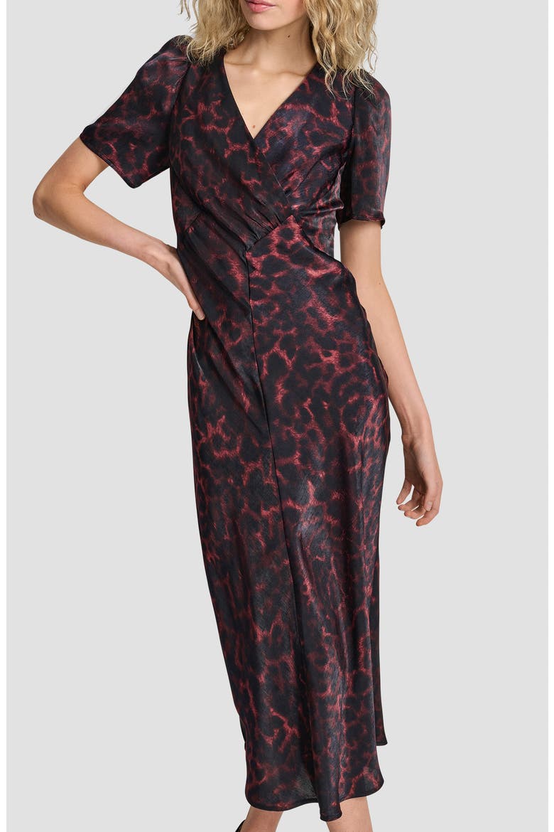 Print Puff Sleeve Satin Midi Dress, Alternate, color, MERLOT CHEETAH