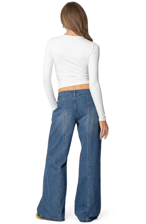 Shop Edikted Charlie Seamed Low Rise Wide Leg Jeans In Blue-washed
