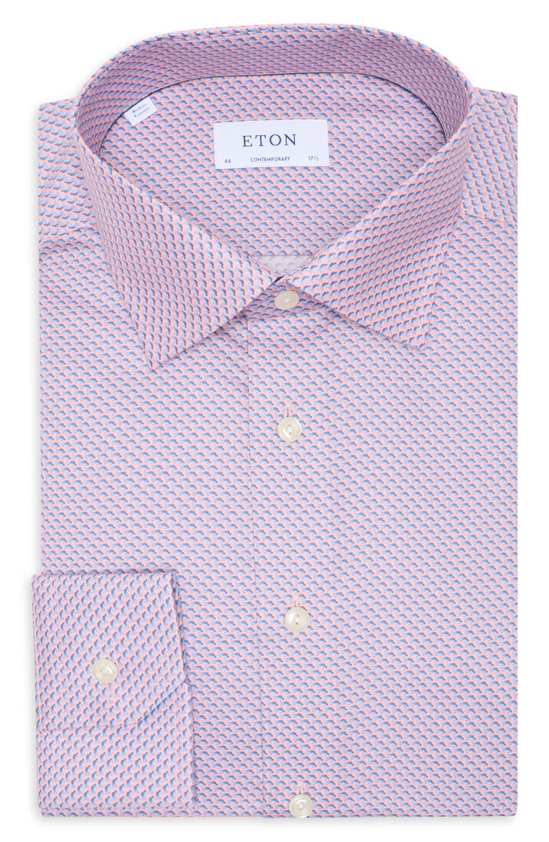 Eton Contemporary Fit Fish Print Cotton Dress Shirt, Main, color, 