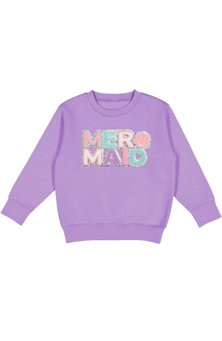 Sweet Wink Mermaid Patch Sweatshirt, Main, color, Lavender