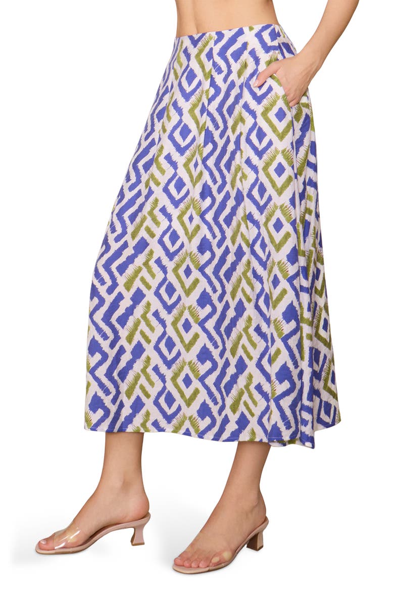 Geo Print Pull-On Midi Skirt, Alternate, color, BLUE GREEN PRINT