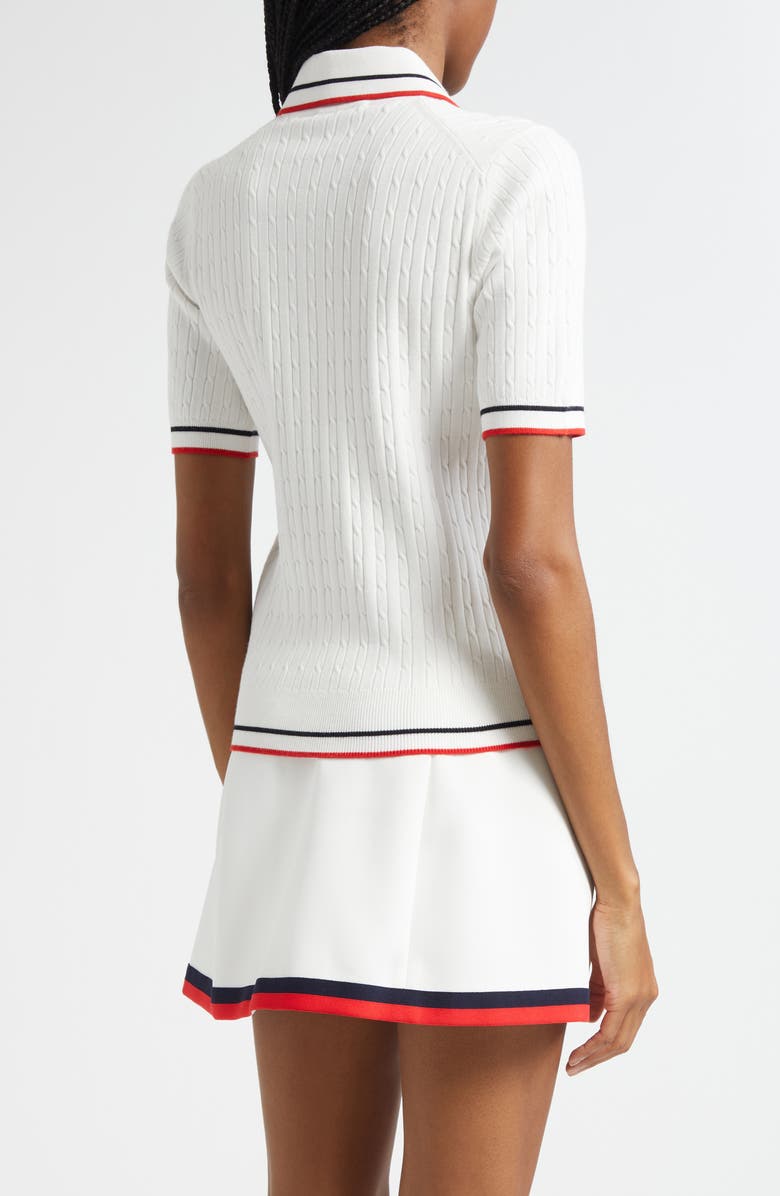 Sporty & Rich Serif Logo Mini Cable Knit Polo, Alternate, color, White/ Dark Navy/ Ruby