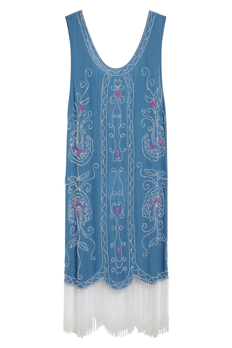 Sea Flower Beaded Fringe Silk Dress, Alternate, color, BLUE MULTI