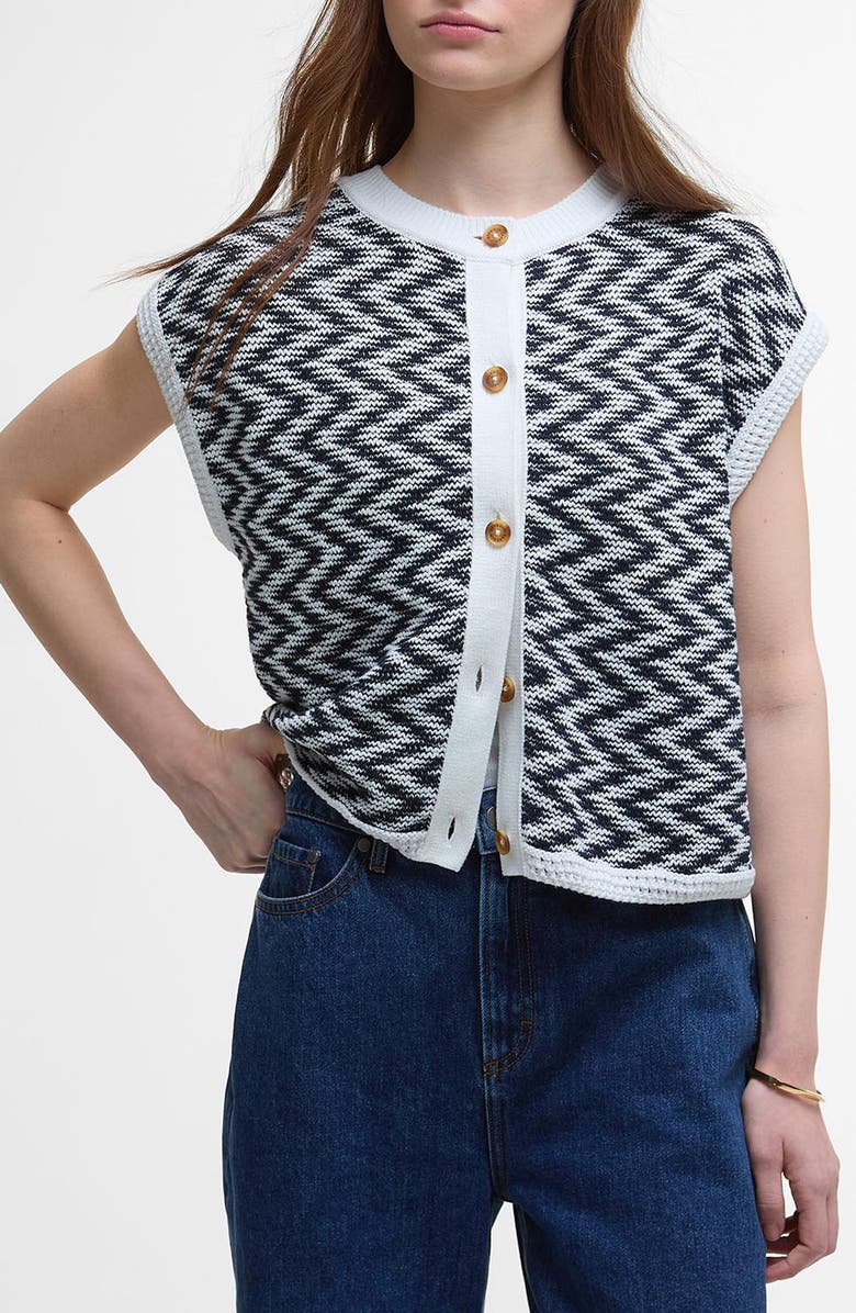 Barbour Oliva Short Sleeve Cardigan, Main, color, Cloud Navy