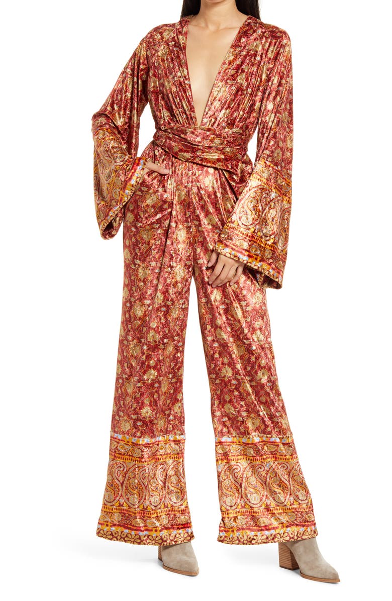 Free People Harper Printed Long Sleeve Jumpsuit, Main, color, 