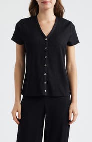 AK ANNE KLEIN Crepe Button-Up Shirt