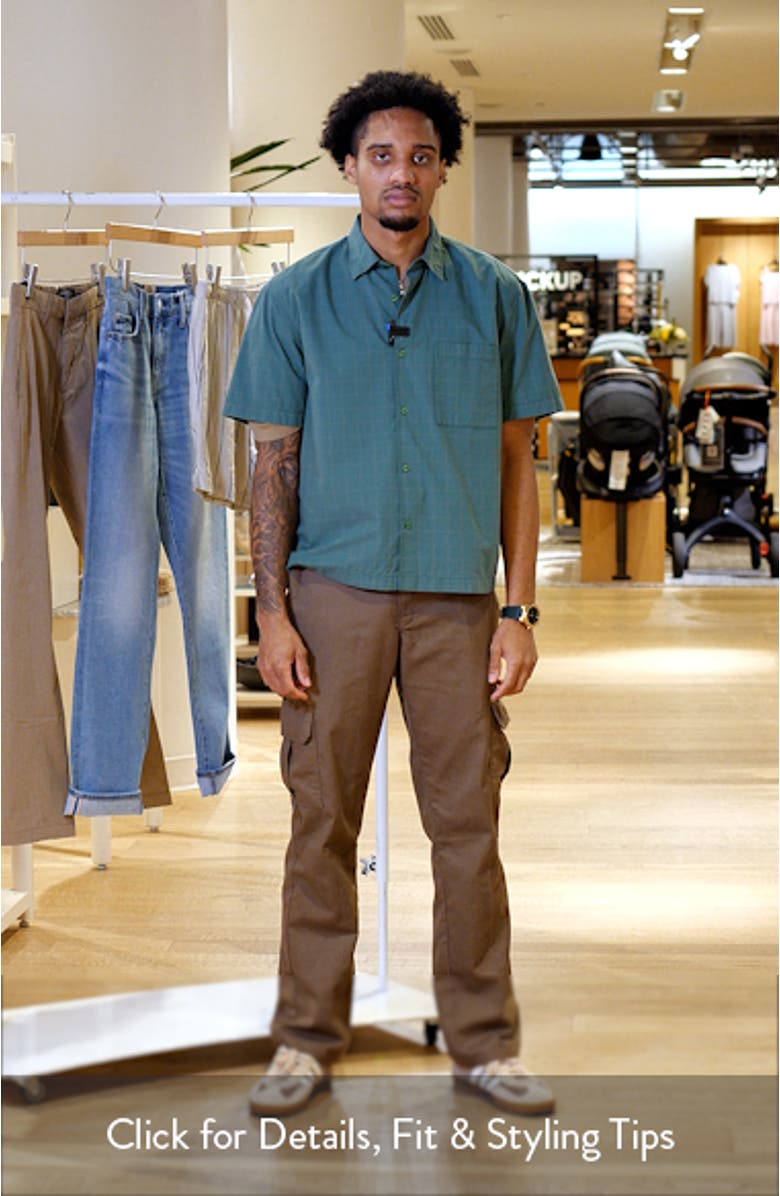 Windowpane Check Short Sleeve Cotton Button-Up Shirt
