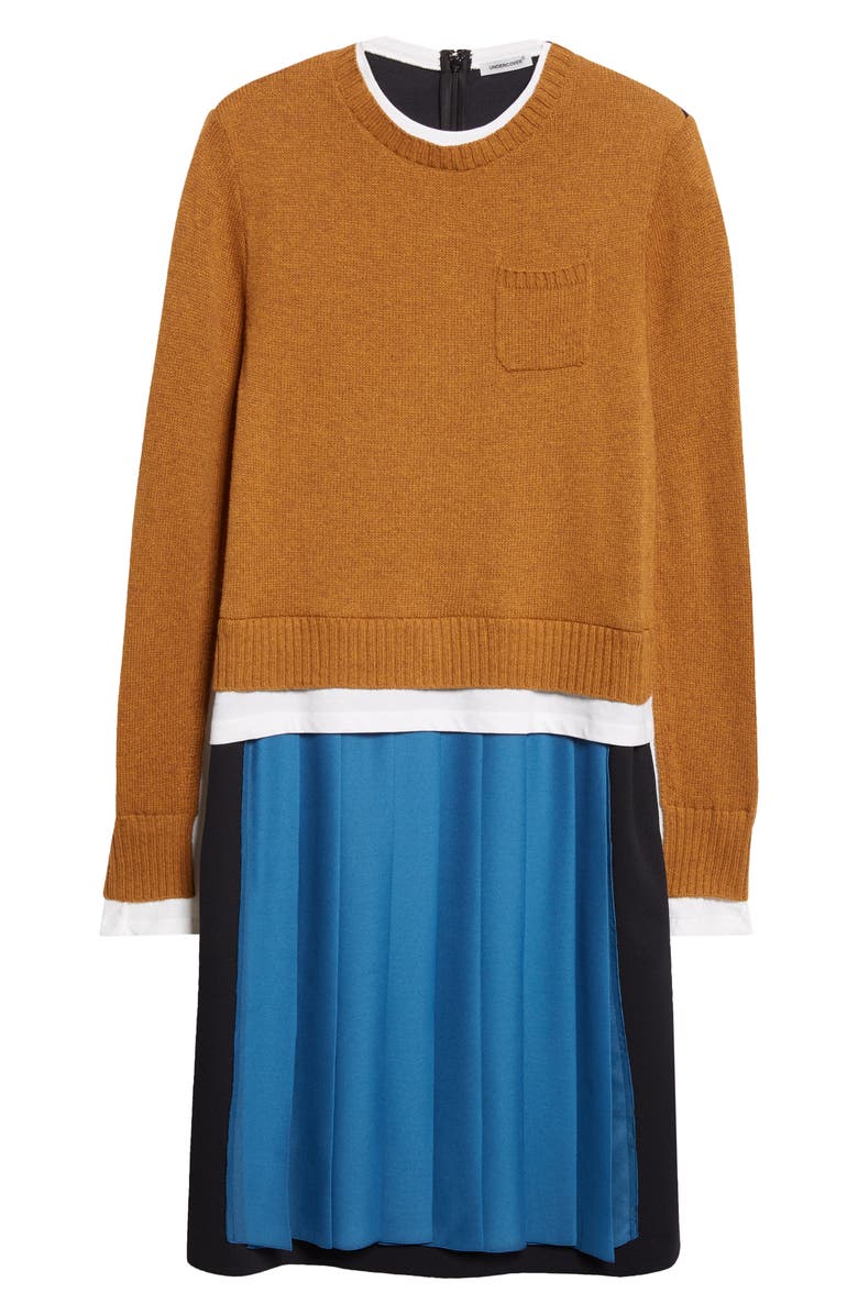 Undercover Layered Effect Long Sleeve Mixed Media Dress, Alternate, color, Mustard