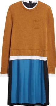 Undercover Layered Effect Long Sleeve Mixed Media Dress