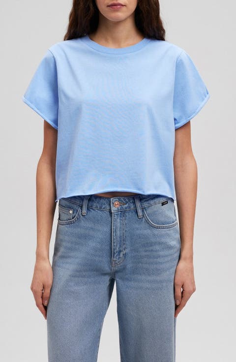 Oversize Raw Hem Crop T-Shirt
