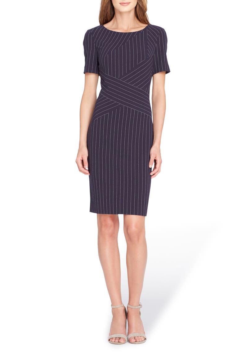 Pinstripe Sheath Dress, Main, color, NAVY/ IVORY