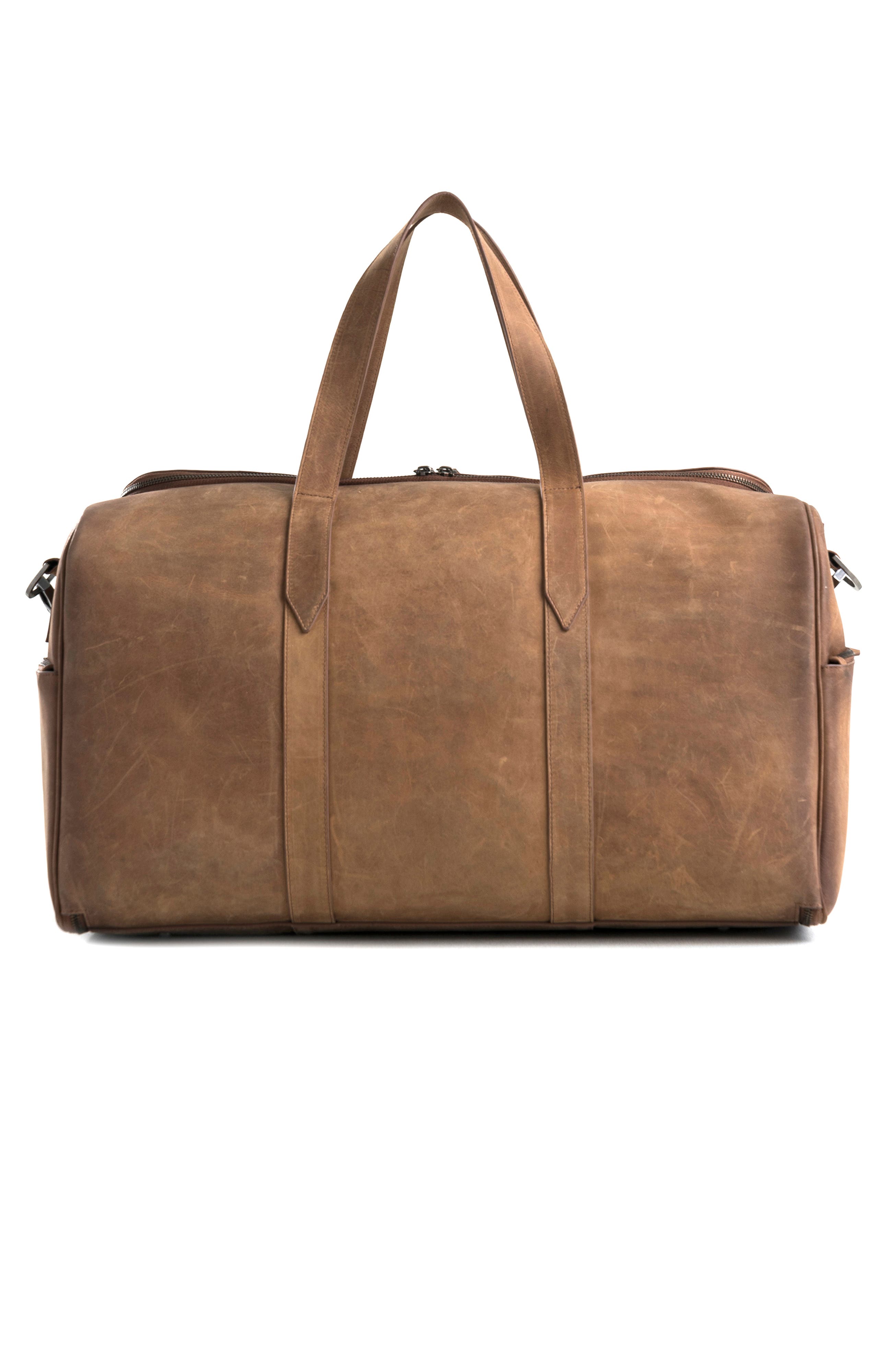 Velez Brown Top Grain Leather Garment Bag With Shoe Compartment, Main, color, 