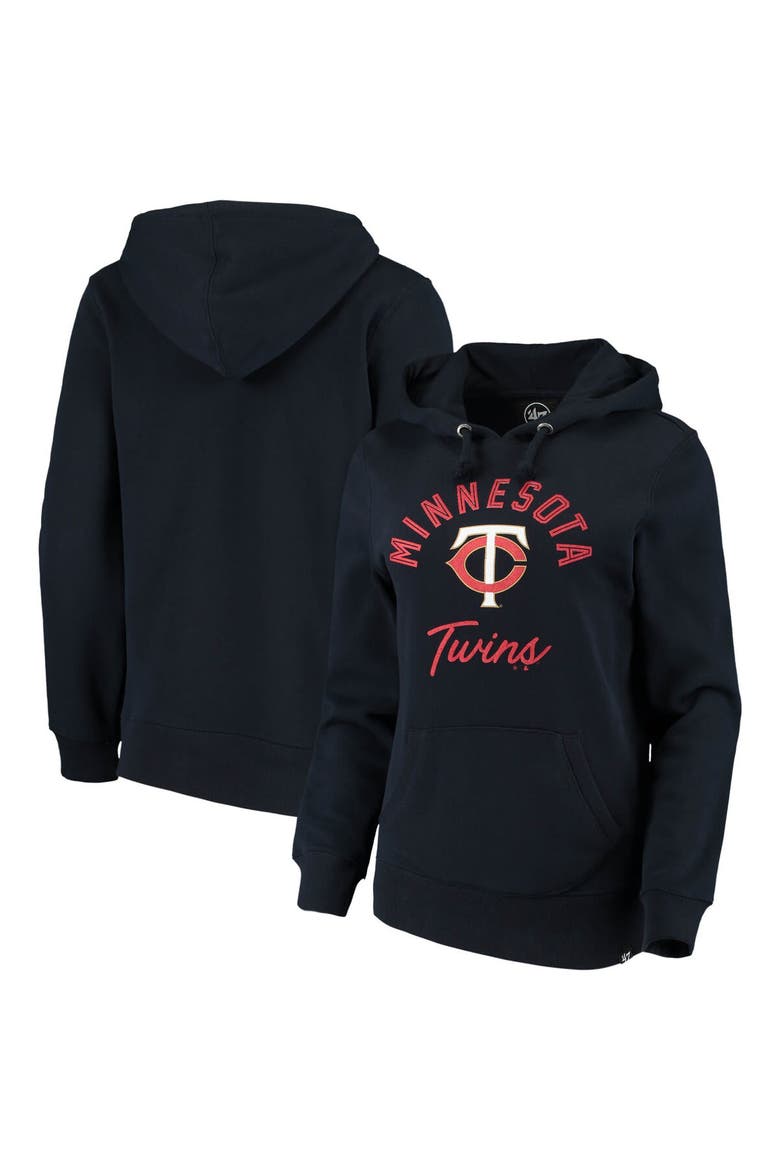 Women's '47 Navy Minnesota Twins Hollow Script Headline Pullover Hoodie, Main, color, Navy
