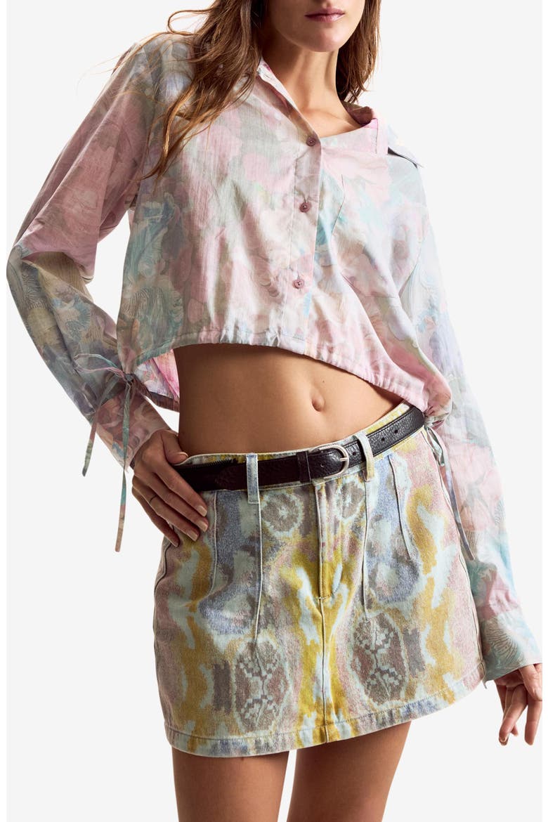 Floral Print Crop Shirt, Main, color, FUCHSIA