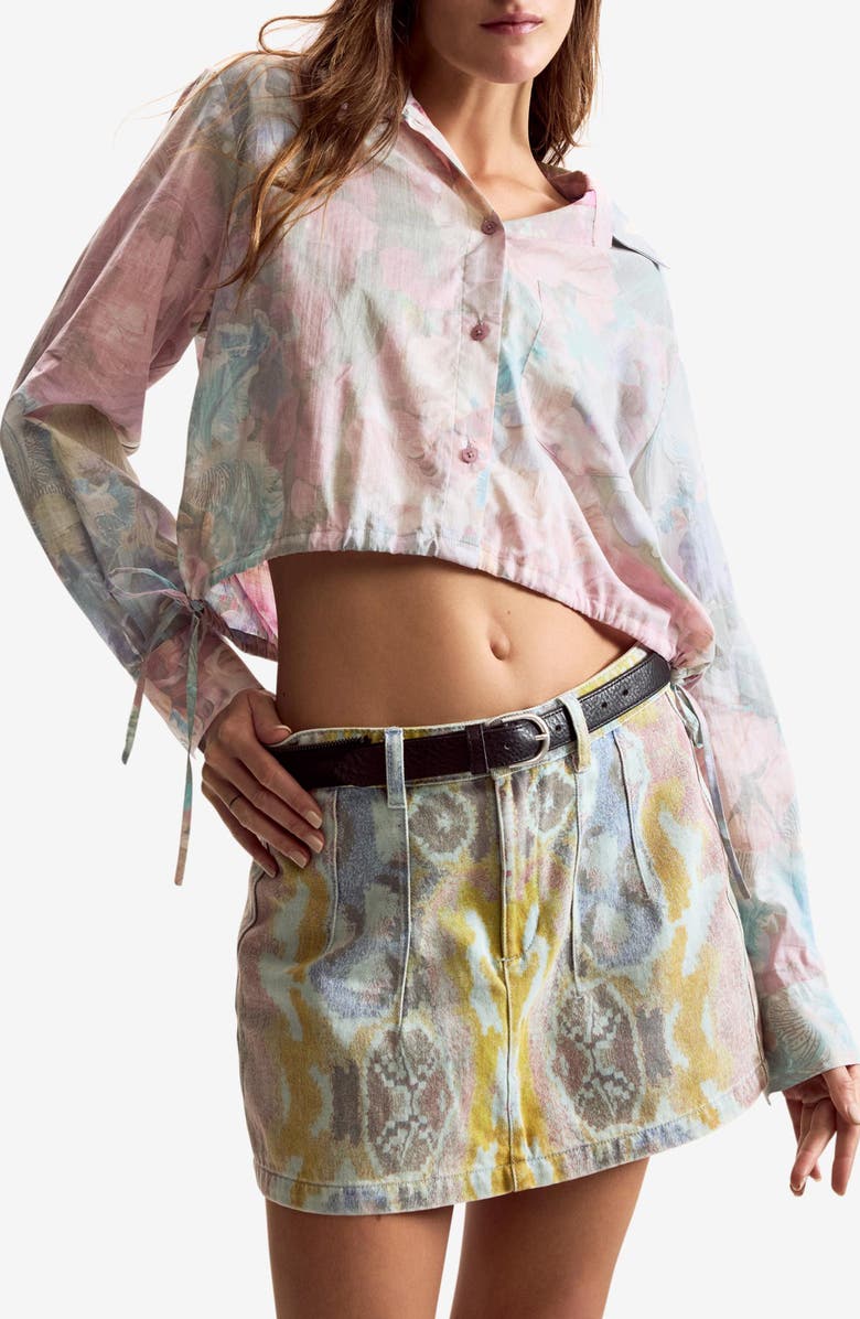 Desigual Floral Print Crop Shirt, Main, color, Fuchsia
