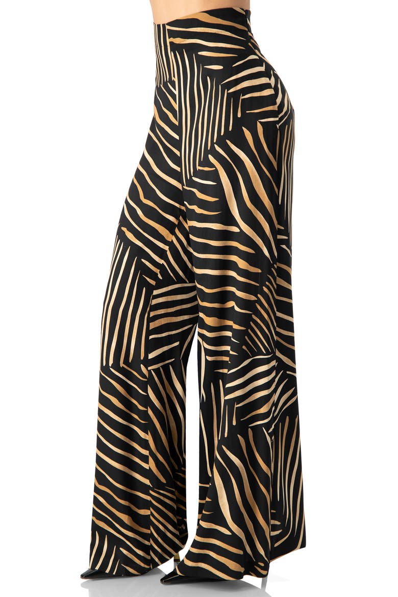 Wide-Leg Patterned Trousers, Alternate, color, Black