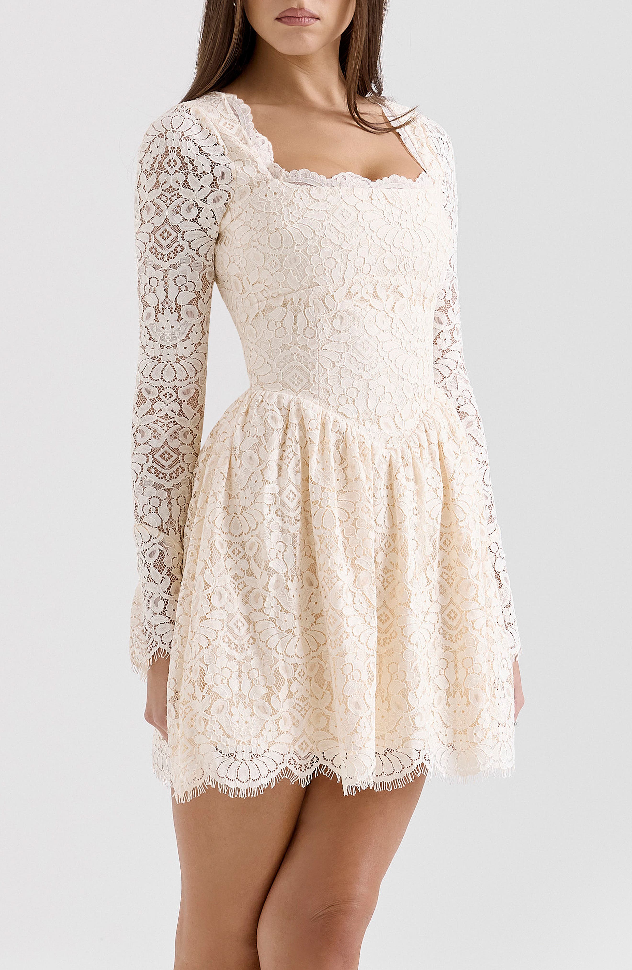 h&m cream lace long sleeve mini dress Mae Cream Lace Long Sleeve Mini Dress