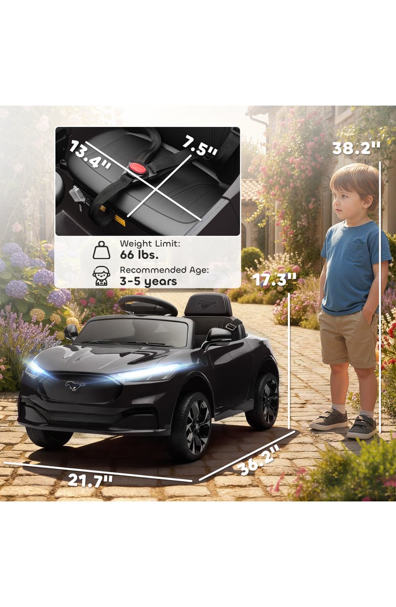 Qaba 12V Licensed Ford Mustang Mach-E Electric Car Kids Ride On Car with Remote Control Adjustable Speed LED Light Music Suspension, Alternate, color, Black