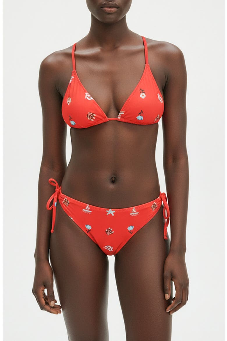 Coral Garden Reversible Triangle Bikini Top, Alternate, color, Red