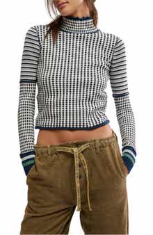 Free People Gamer Cuff Crop Stretch Cotton Blend Sweater