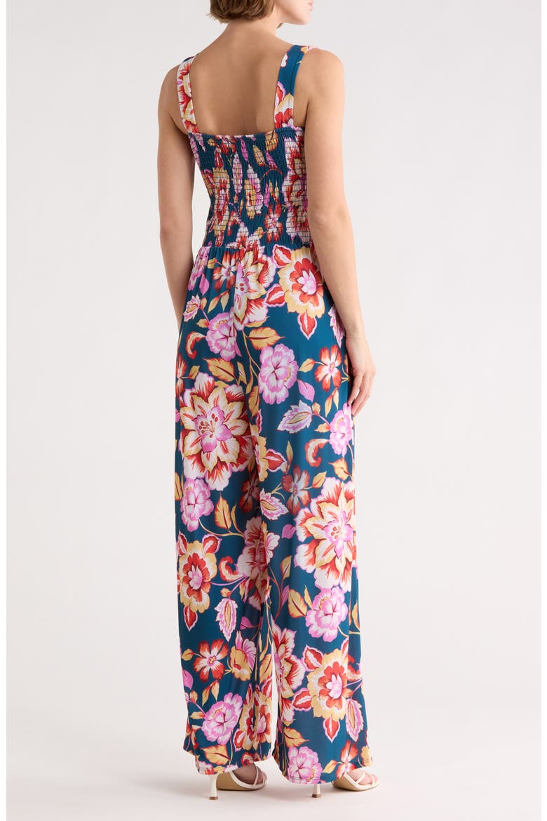 Smocked Knit Sleeveless Jumpsuit, Alternate, color, TEAL PINK FLORAL