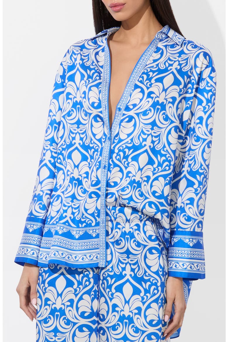 Kiva Oversize Mixed Print Button-Up Shirt, Alternate, color, SOIREE TRUEBLUE