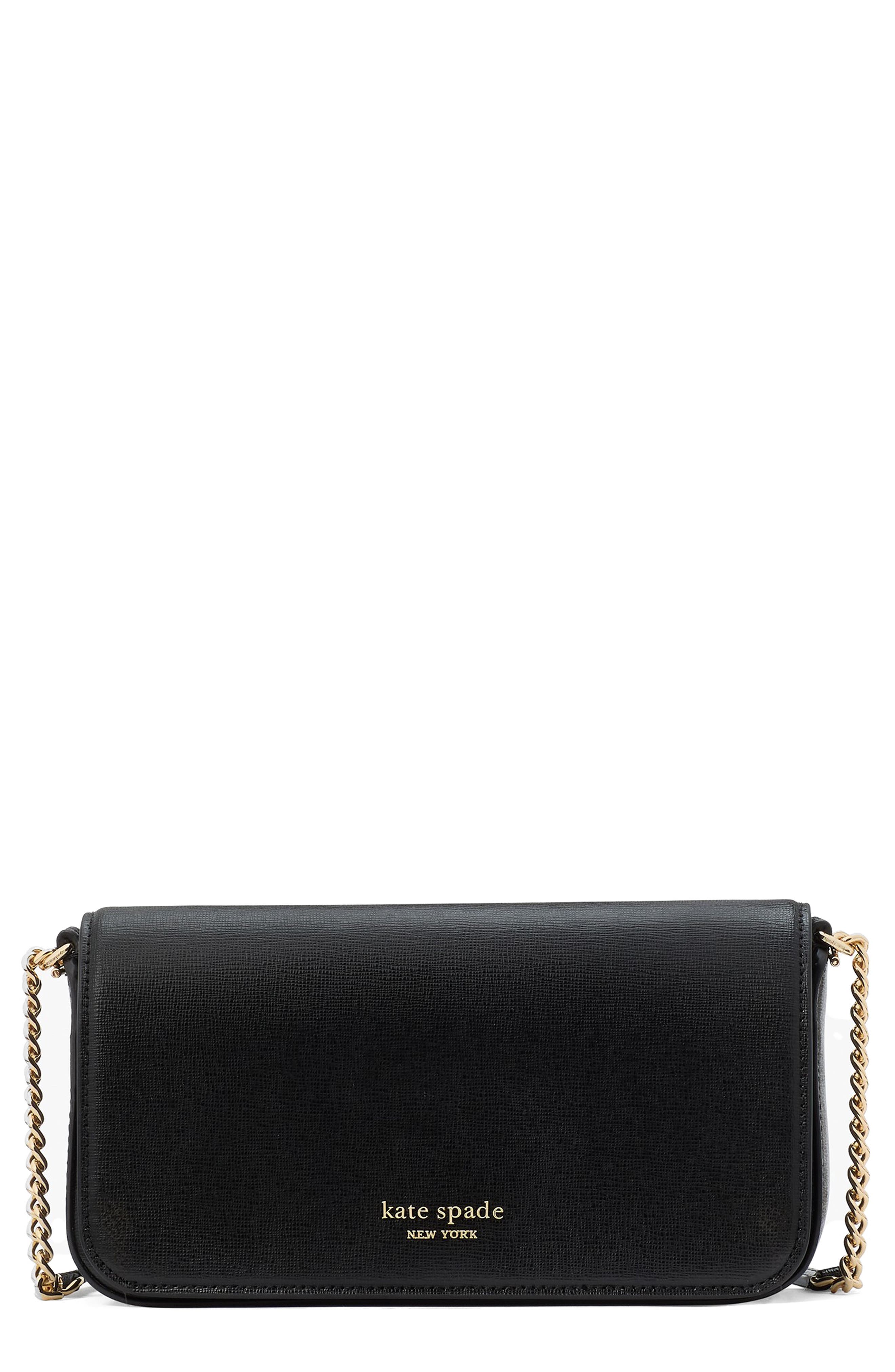 Kate Spade New York devin saffiano flap clutch, Main, color, Black