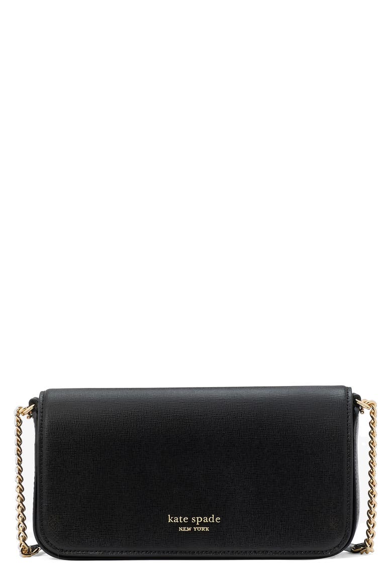devin saffiano flap clutch, Main, color, BLACK