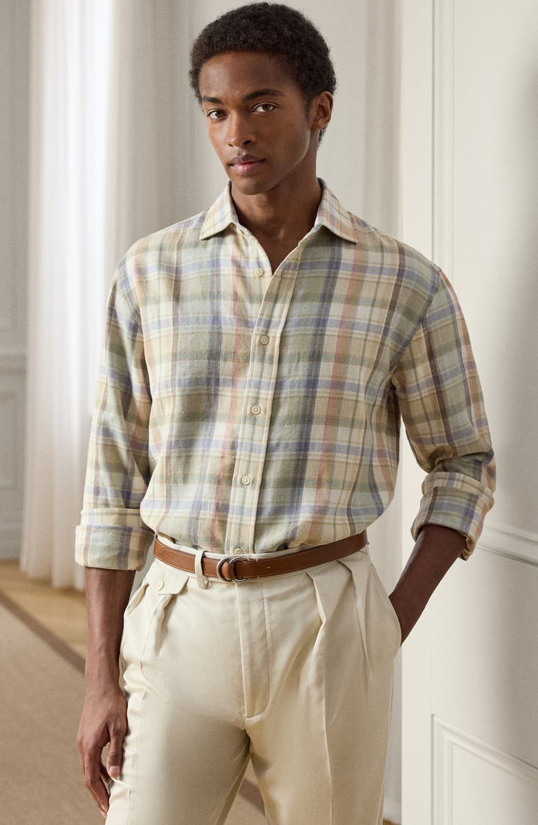 Ralph Lauren Purple Label Plaid Hemp & Cotton Button-Up Shirt, Alternate, color, Cl Cream Multi