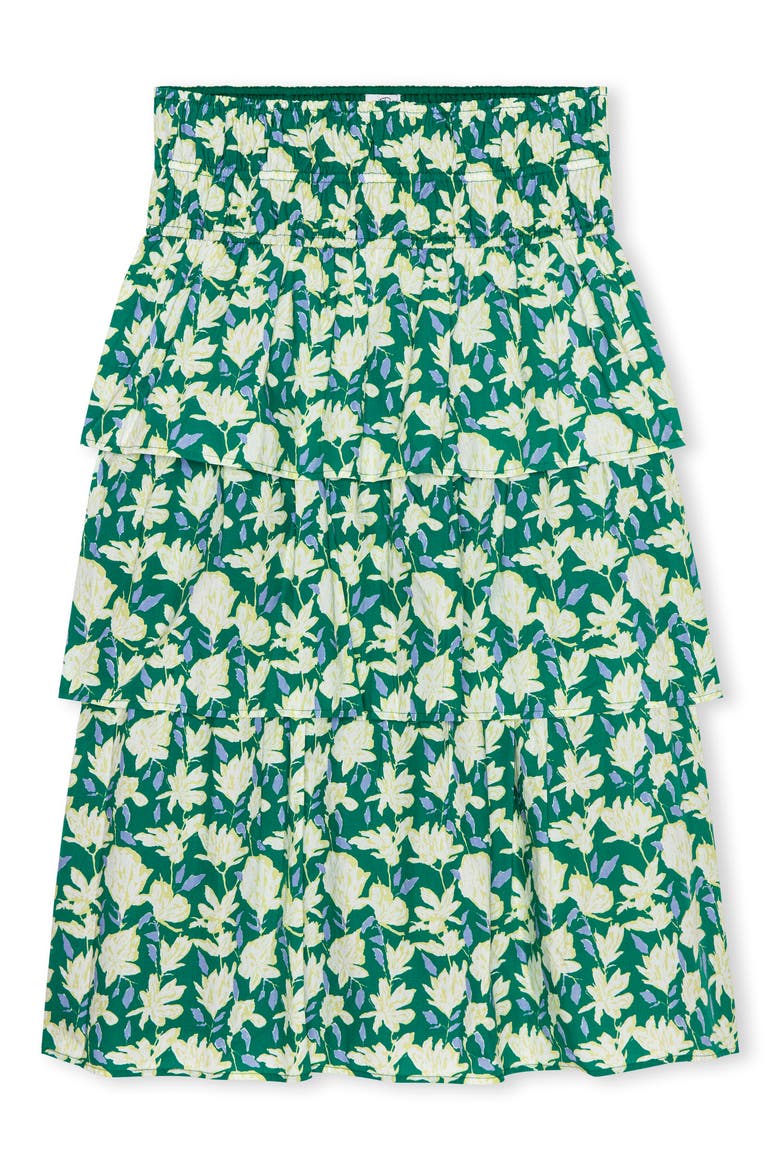 Belle Floral Print Tiered Midi Skirt, Alternate, color, GREEN MAYFLOWER