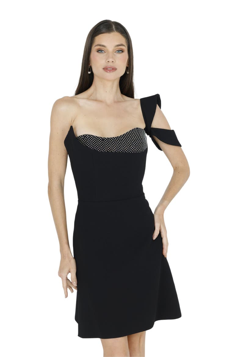 Sera One Shoulder Mini Dress, Alternate, color, BLACK