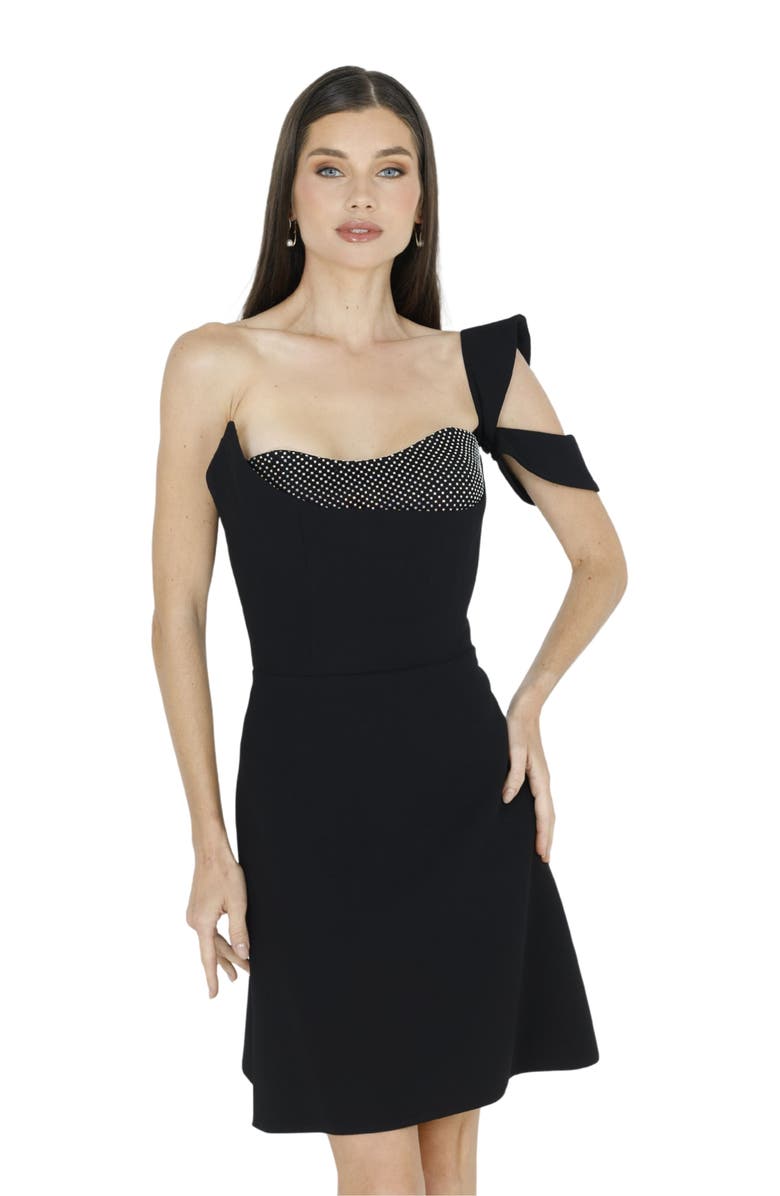AKALIA Sera One Shoulder Mini Dress, Alternate, color, Black
