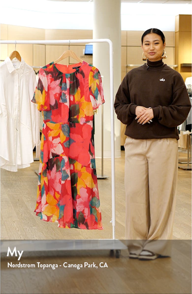 Print Flutter Sleeve Asymmetric Midi Dress, sales video thumbnail