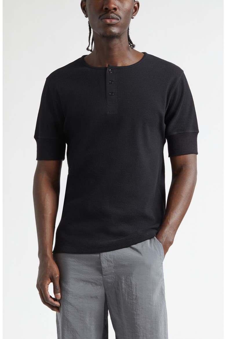 Cotton & Linen Blend Rib Henley, Main, color, BLACK
