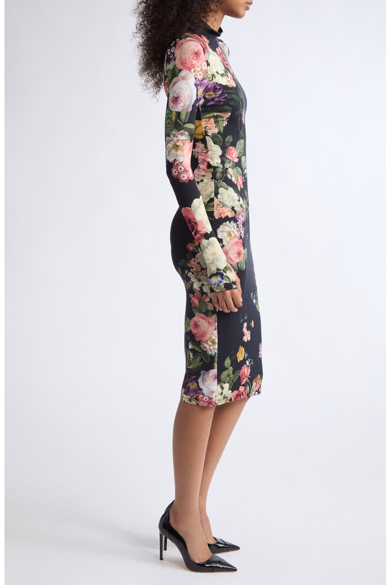 Delora Mock Neck Midi Dress, Alternate, color, HOLLYWOOD DREAMS BLACK