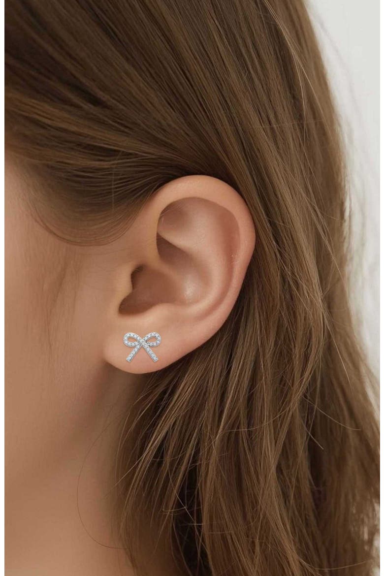 Kids' Pavé Bow Stud Earrings, Alternate, color, SILVER