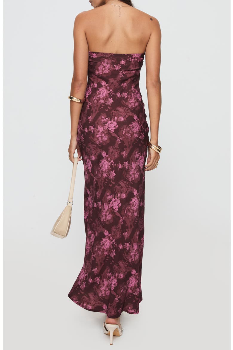 Abeila Floral Strapless Maxi Dress, Alternate, color, BURGUNDY