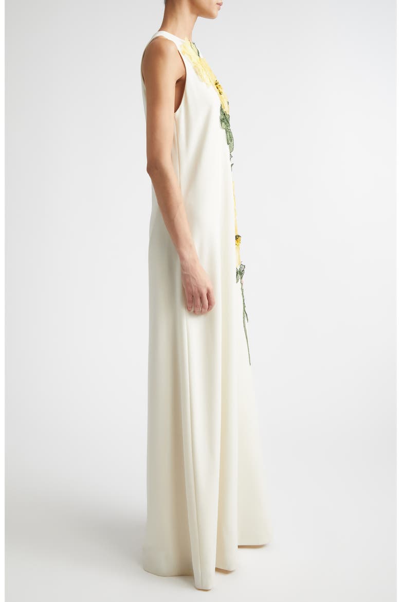 Peony Embroidered Appliqué Column Gown, Alternate, color, CREAM/YELLOW