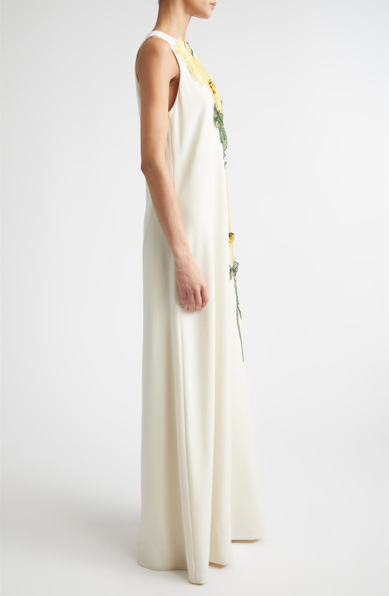 Lela Rose Peony Embroidered Appliqué Column Gown, Alternate, color, Cream/Yellow