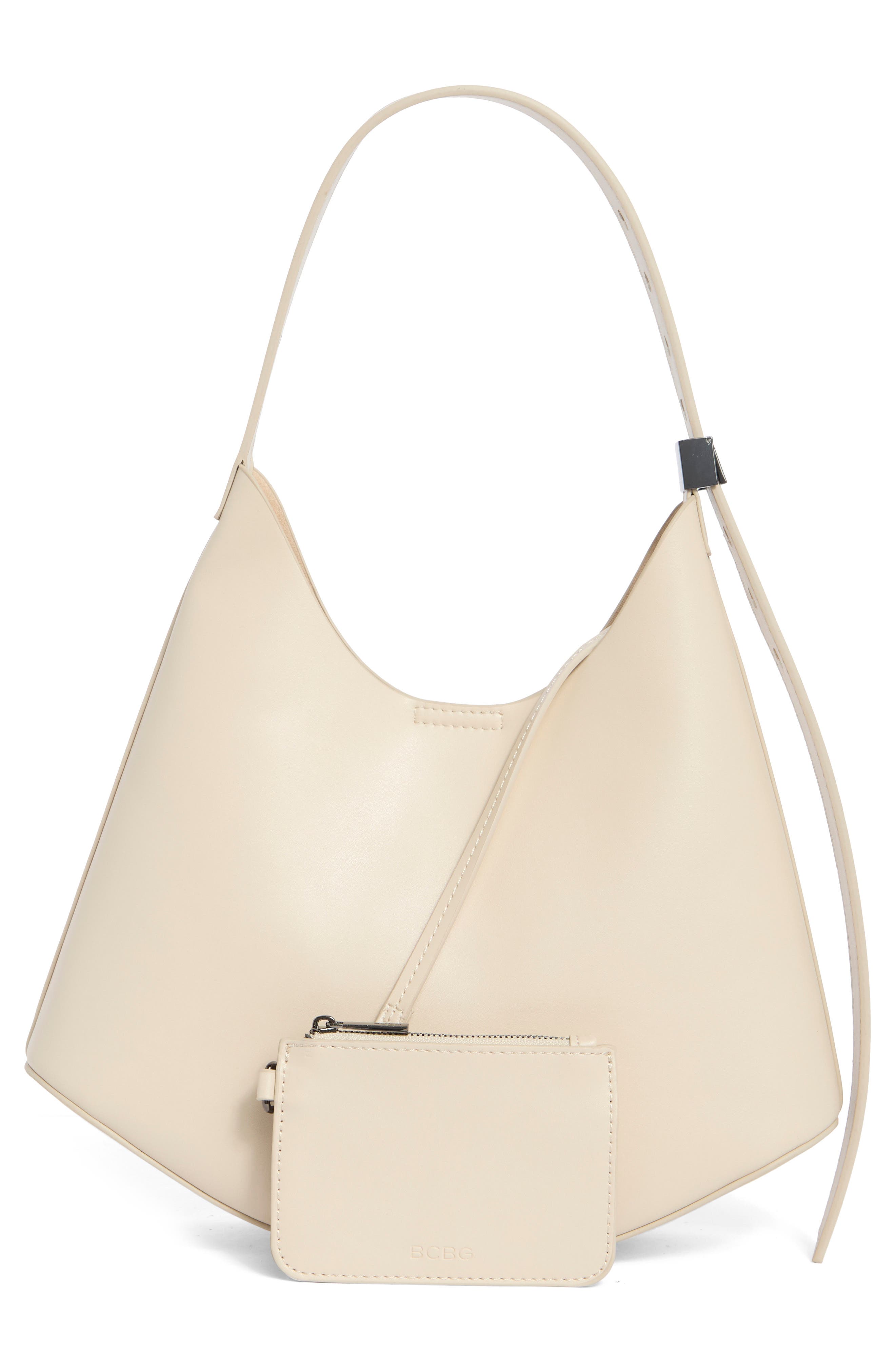 BCBG Curved Bottom Hobo Bag, Alternate, color, Almond