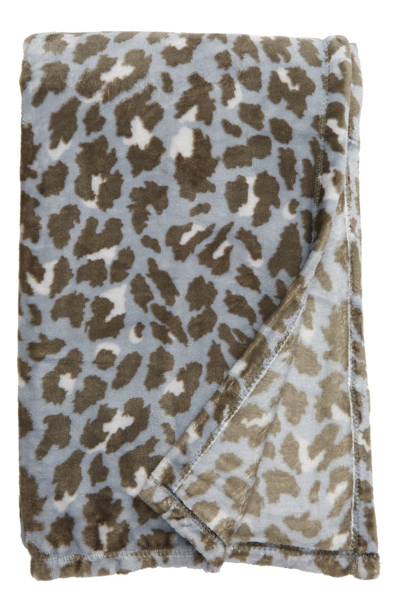 BP. Leopard Print Plush Throw Blanket, Main, color, 