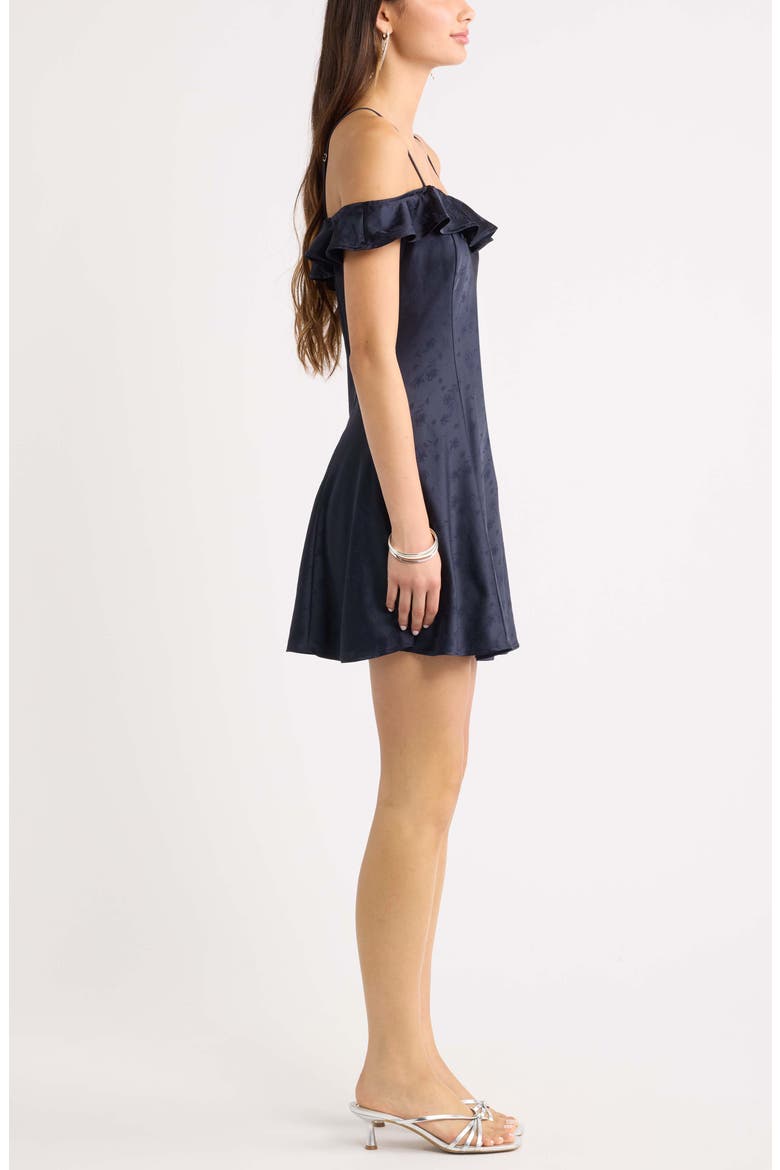 Off the Shoulder Satin Minidress, Alternate, color, NAVY NIGHT