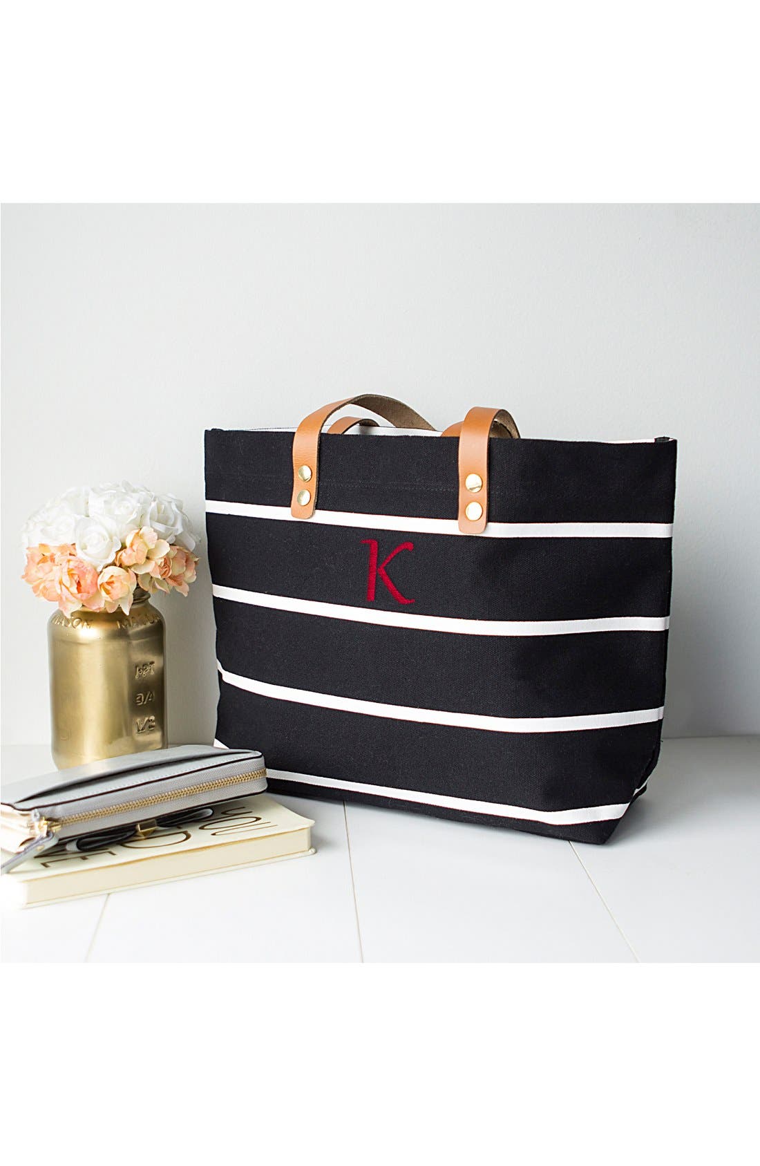 Cathy's Concepts Monogram Stripe Tote, Alternate, color, 