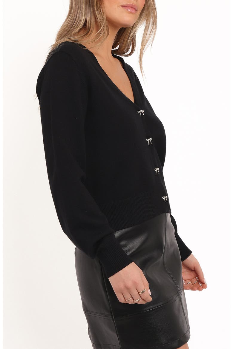 Josey Bow Button Cardigan, Alternate, color, BLACK