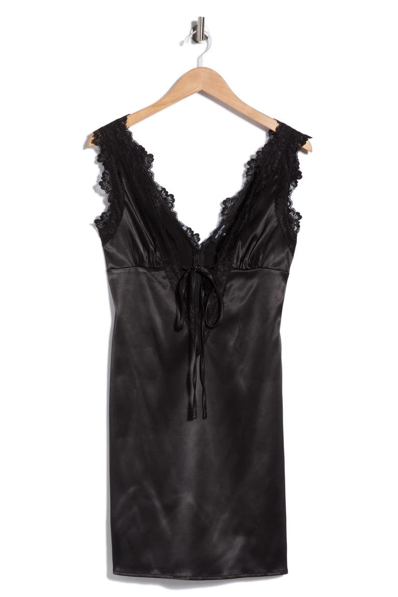 Camden Satin & Lace Dress, Alternate, color, BLACK