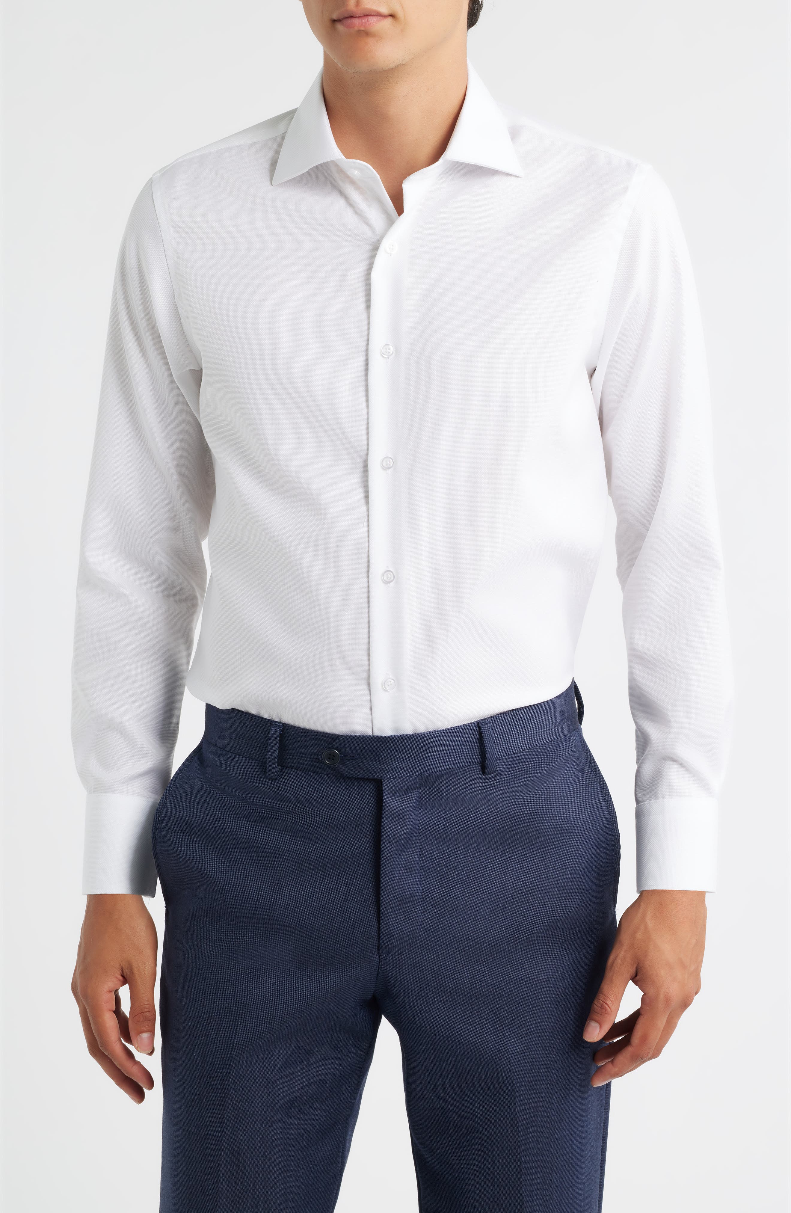 ZANETTI Trim Fit Textured Cotton Dress Shirt