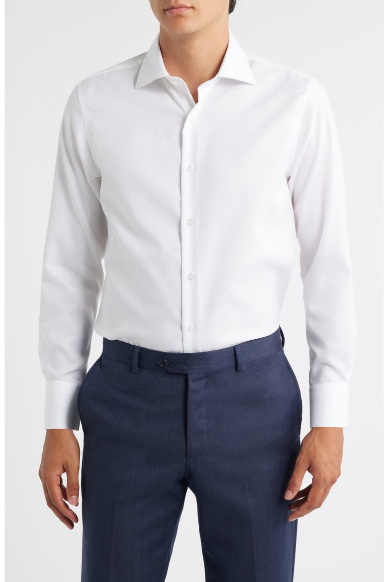Trim Fit Textured Cotton Dress Shirt, Main, color, WHITE