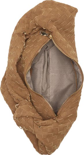 Woven Faux Suede Hobo Shoulder Bag