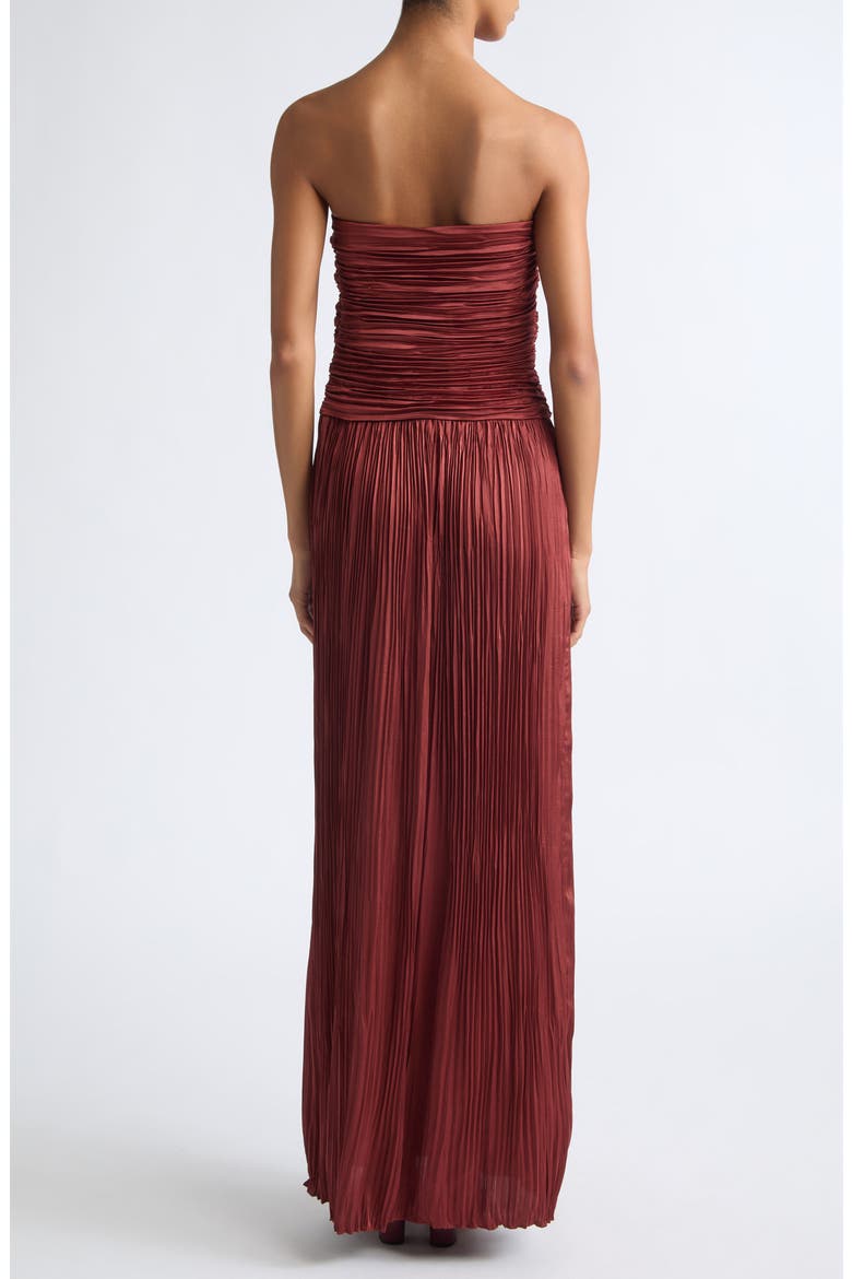 Brynn Strapless Pleated Cutout Maxi Gown, Alternate, color, SANDALWOOD